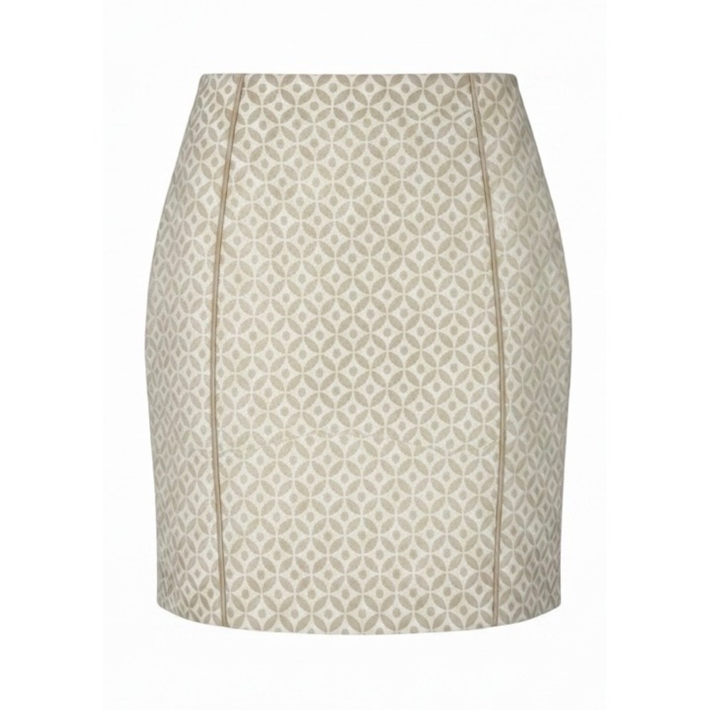 White House Black Market Cream Tan Piping Geometric‎ Pencil Skirt Sz 4 Office